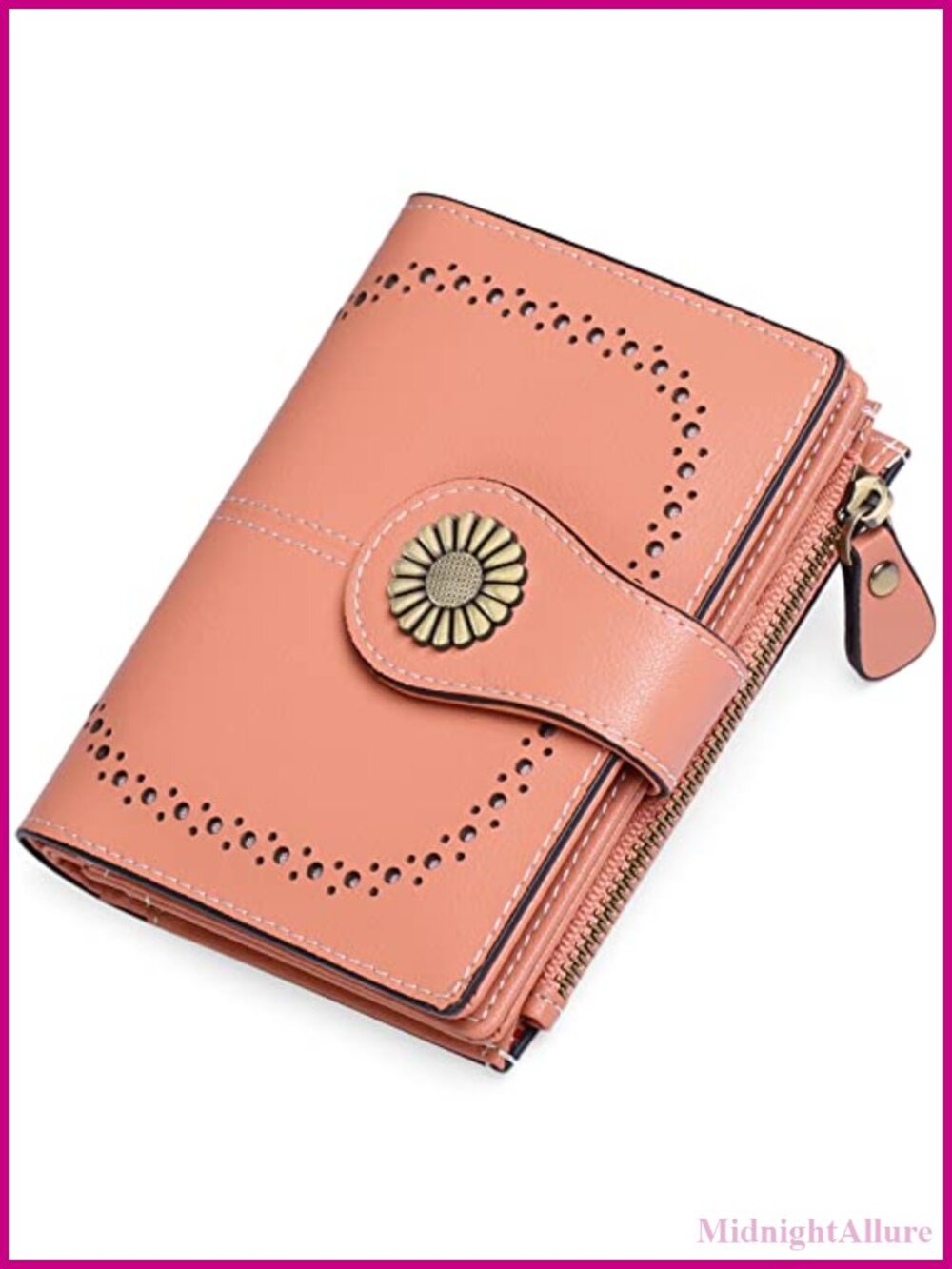 Small Vegan Leather Bifold Wallet RFID Blocking Card Holder Zipper Coin